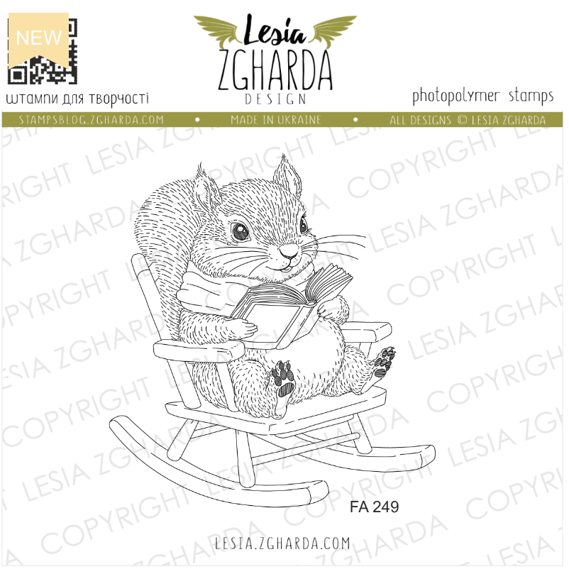 Lesia Zgharda Squirrel on Rocking Chair Clear Stamp Set fa249