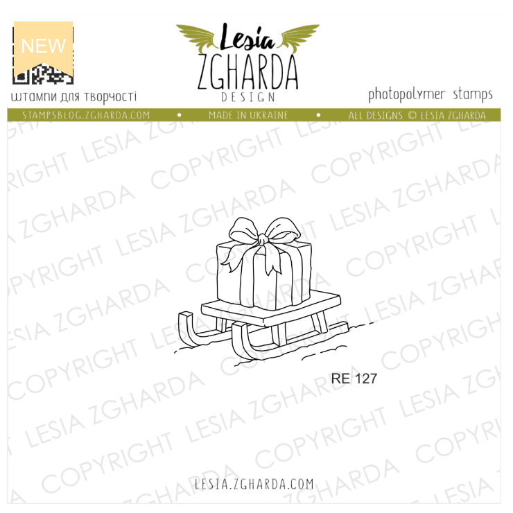Lesia Zgharda Winter Sleigh with Gift Clear Stamp Set re127
