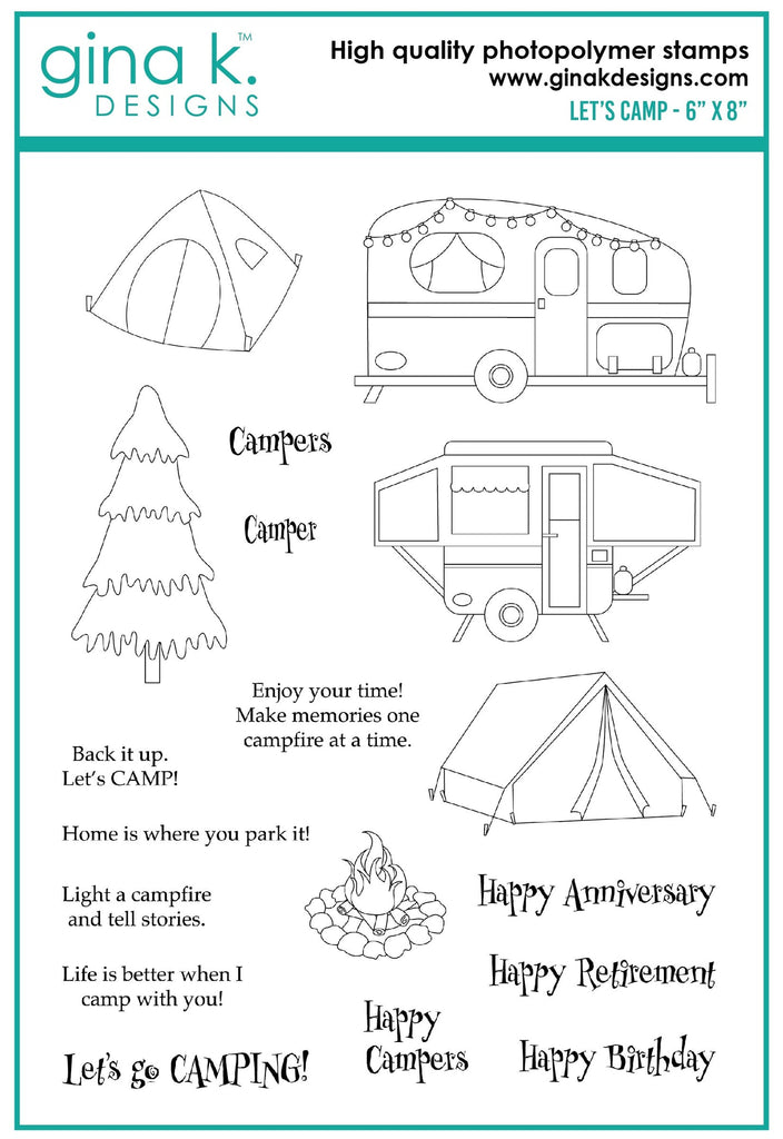 Gina K Designs LET'S CAMP Clear Stamps dw07
