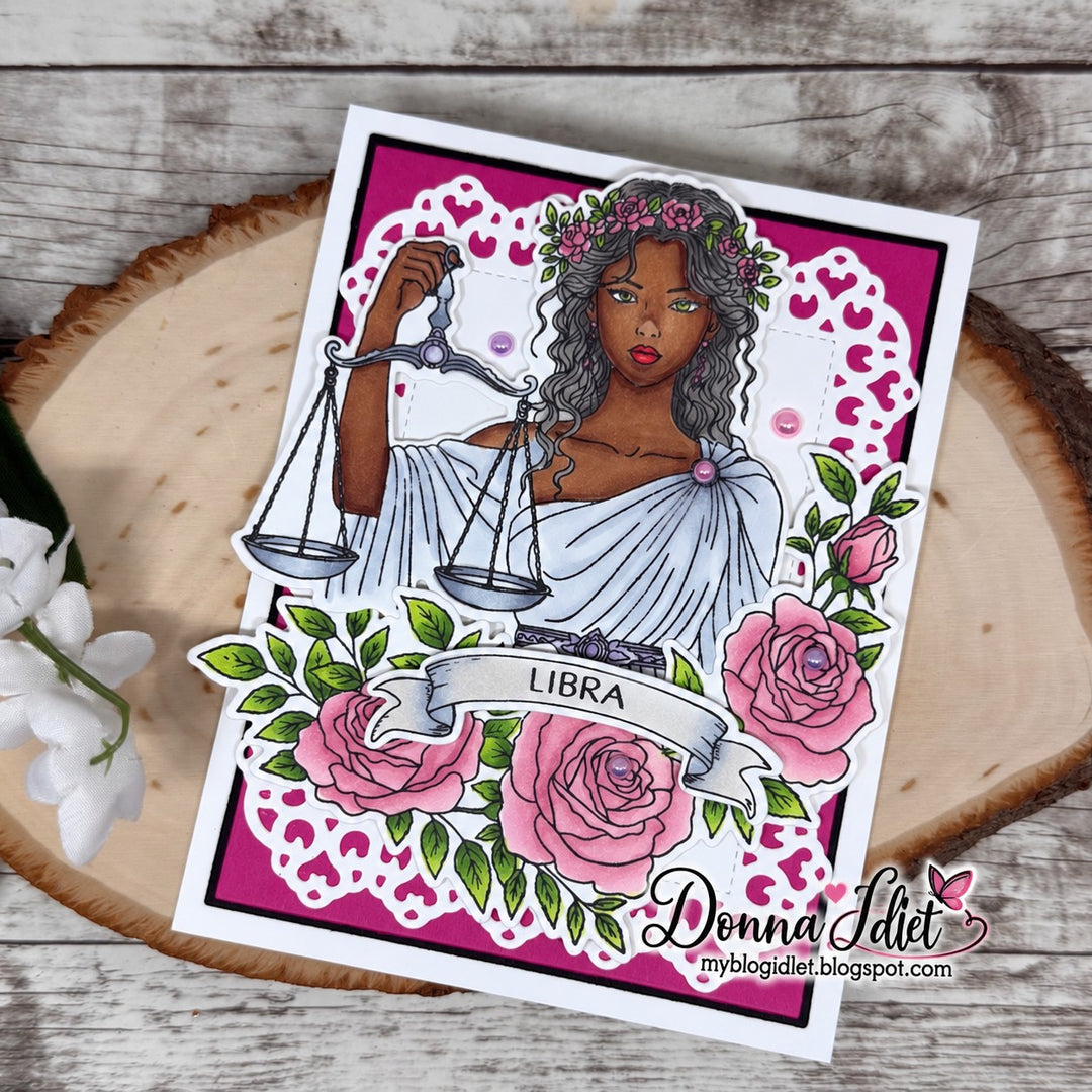 Libra card with woman and roses
