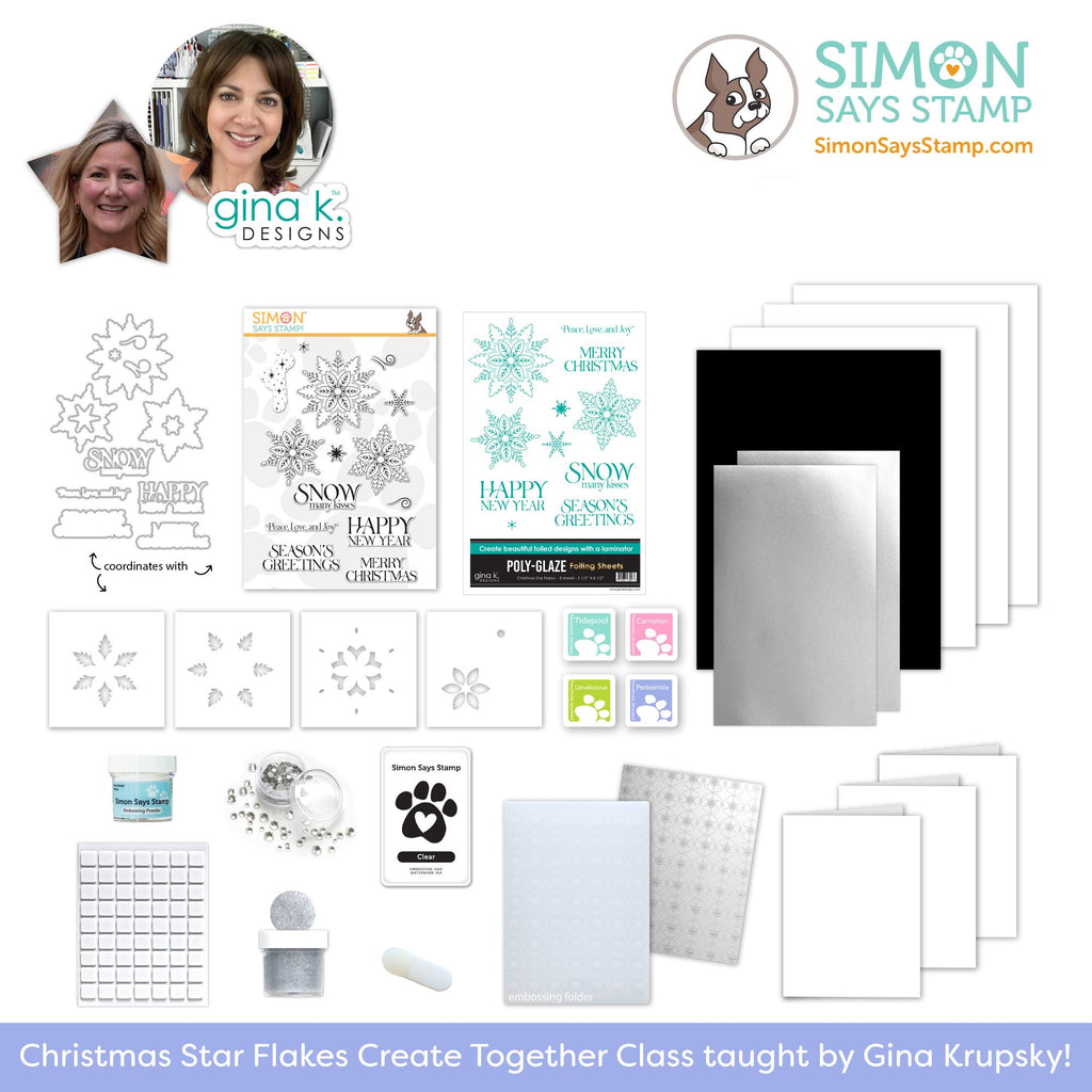 Limited Edition Simon Says Stamp Gina K Designs Christmas Star Flakes in July Kit Live Class AND Poly Glaze