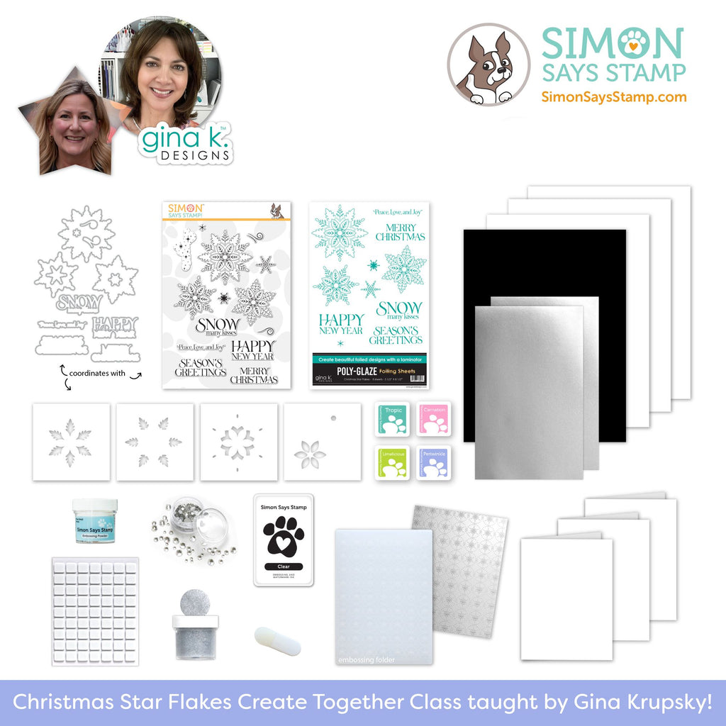 Limited Edition Simon Says Stamp Gina K Designs Christmas Star Flakes in July Kit Live Class AND Poly Glaze final