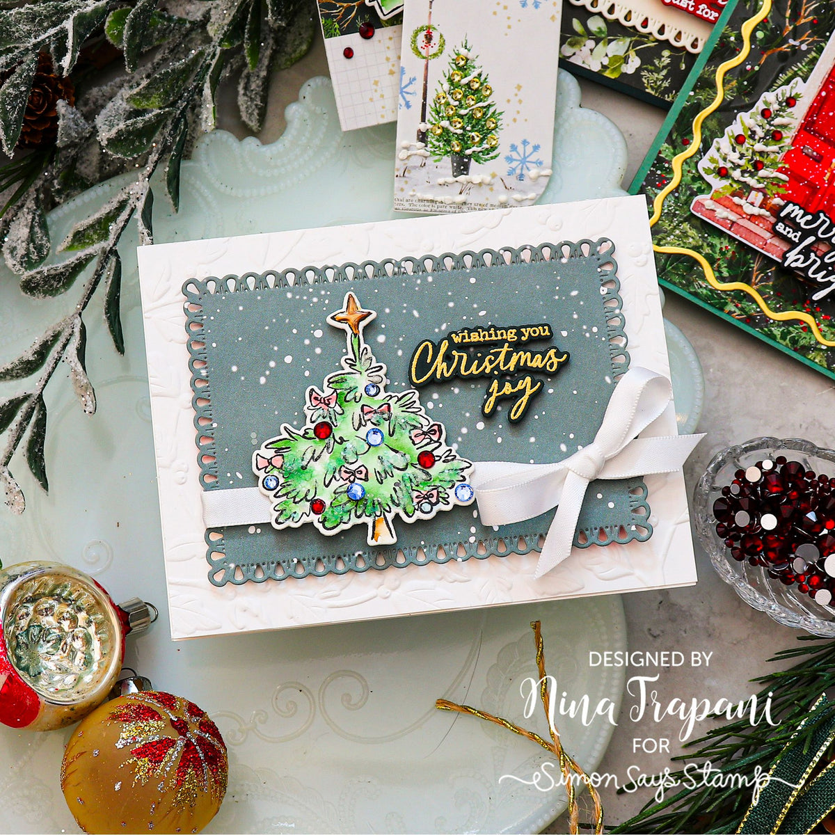 Limited Edition Simon Says Stamp STAMPtember® Card Kit Cozy and Bright Nina-Marie Trapani Holiday Card Bow