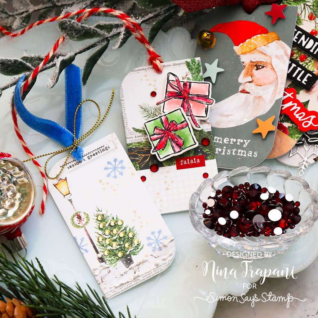 Limited Edition Simon Says Stamp STAMPtember® Card Kit Cozy and Bright Nina-Marie Trapani Holiday Tags with sparkle