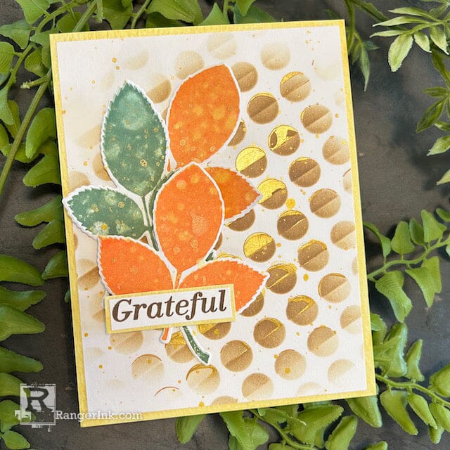 Ranger Simon Hurley Leaf Prints Cling Stamps hur84846 Gratitude Card | color-code:ALT01