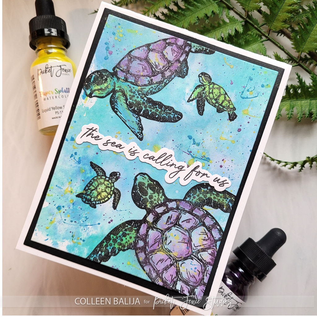 Picket Fence Studios Paper Splatter Watercolor Liquid Yellow Sunshine ps-112 sea turtle