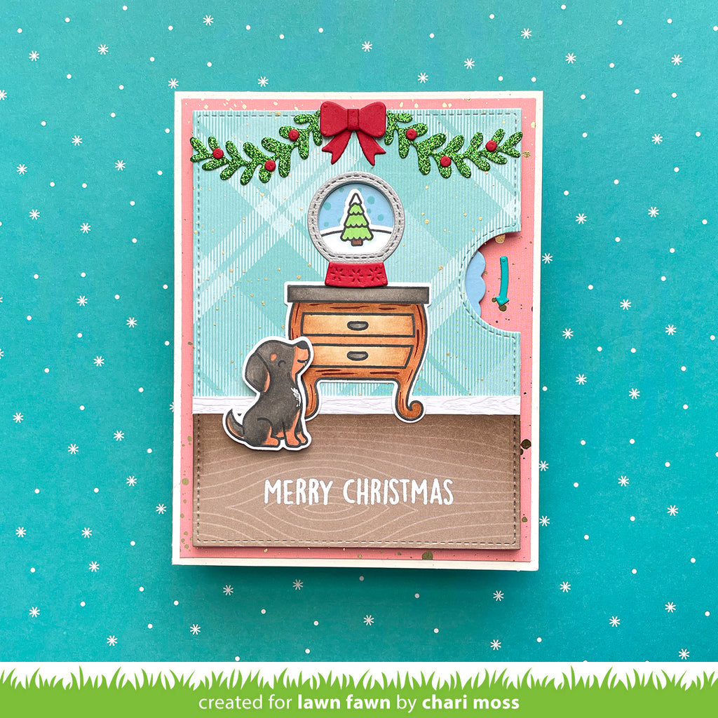 Lawn Fawn Set Little Snow Globe: Dog Clear Stamps and Dies Merry Christmas