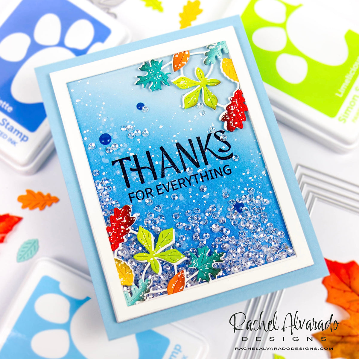Simon Says Stamp Lively Leaf Corner Wafer Dies s1045 STAMPtember Thanks Card