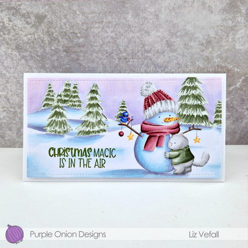 Purple Onion Designs Tofu And The Snowman Cling Stamp pod5004 Christmas Magic Is In The Air Card