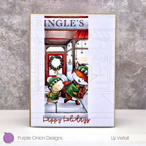 Purple Onion Designs Rusty And Piper Cling Stamp pod1355 Modern Christmas Store Scene Card