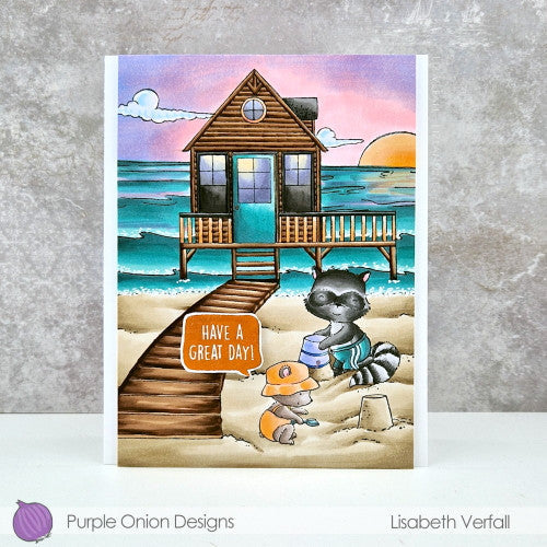 Purple Onion Designs Taylor Cling Stamp pod1339 Beach House Playtime Have A Great Day Card