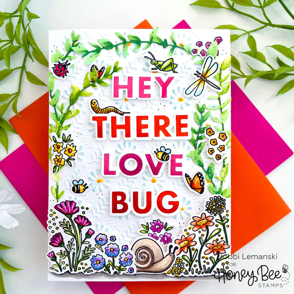 Honey Bee Love Bug Hot Foil Plate hbds-foillb Spring Scene Card | color-code:ALT01
