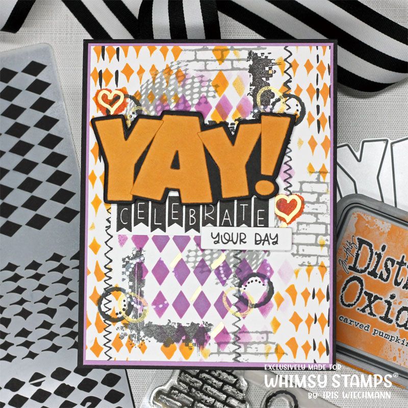 Whimsy Stamps Harlequin Stencil wss141 celebrate