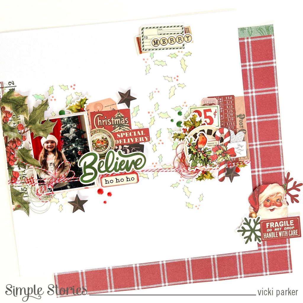 Simple Stories Vintage Dear Santa Holly 6 x 8 Stencil 20834 Christmas Special Delivery Layout