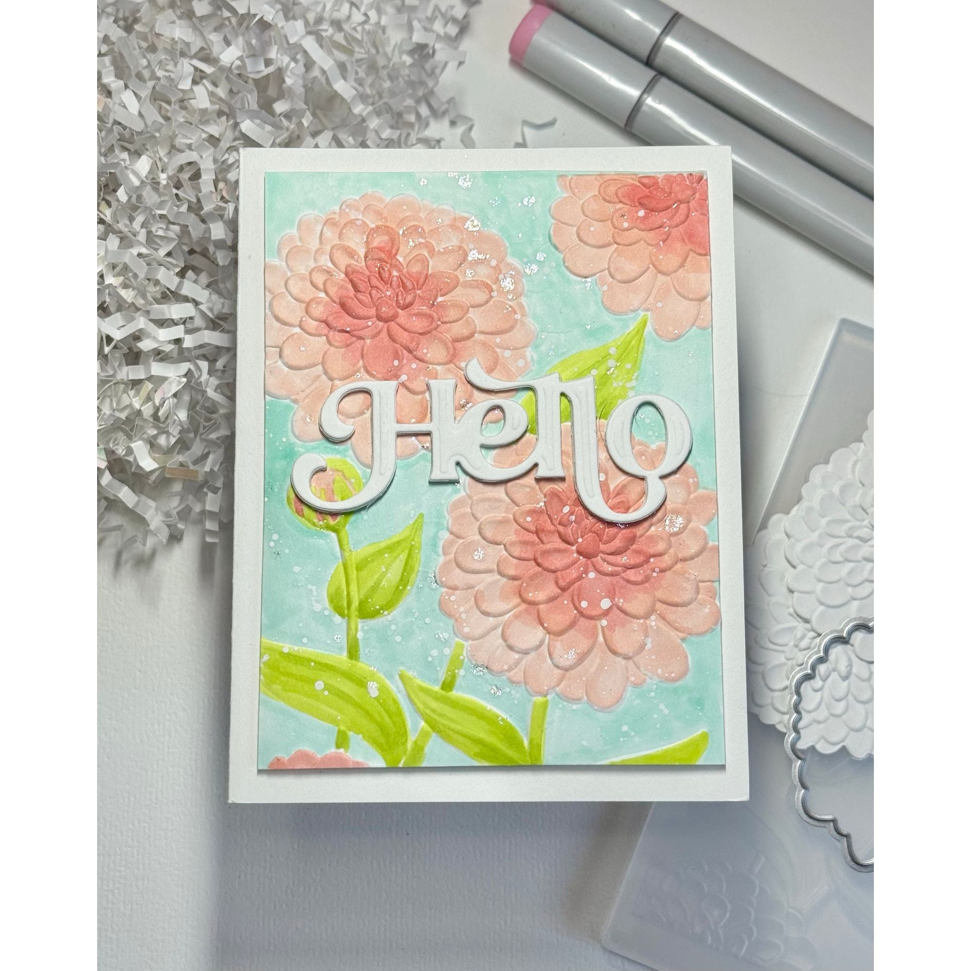 Simon Says Stamp Embossing Folder and Cutting Die Magnificent Mums sfd491 STAMPtember Hello Card