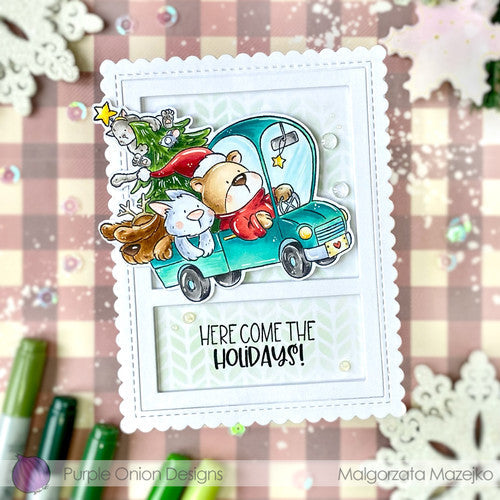 Purple Onion Designs Tofu And Friends Christmas Truck Cling Stamp pod5007 Here Comes The Holidays Card