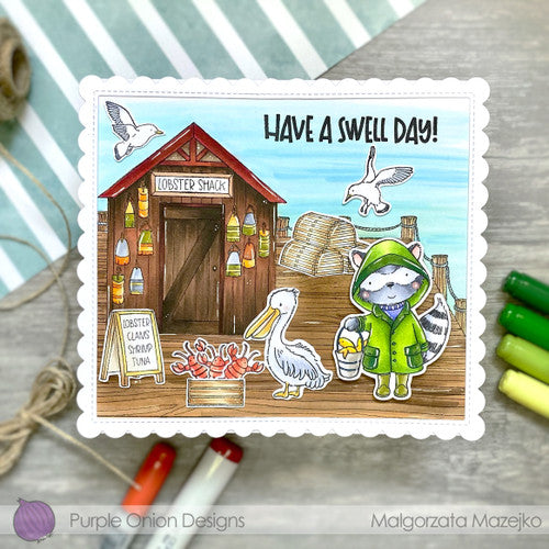 Purple Onion Designs Morton Cling Stamp pod1333 Lobster Shack Card