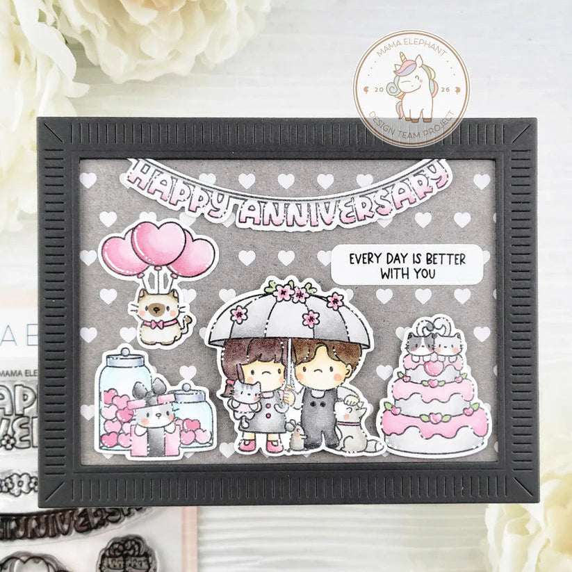 Mama Elephant Anniversary Celebration Clear Stamp and Die Set hearts