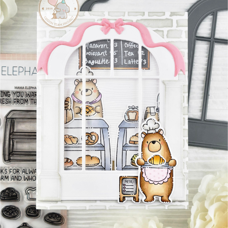 Mama Elephant Bakery Bears Clear Stamp and Die Set ribbon