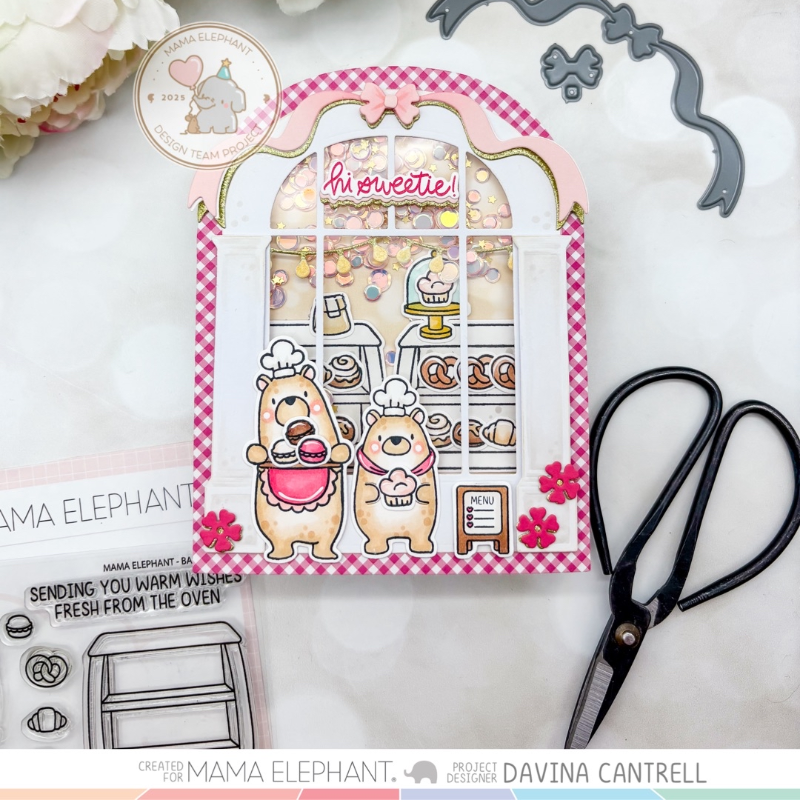 Mama Elephant Bakery Bears Clear Stamp and Die Set shaker card