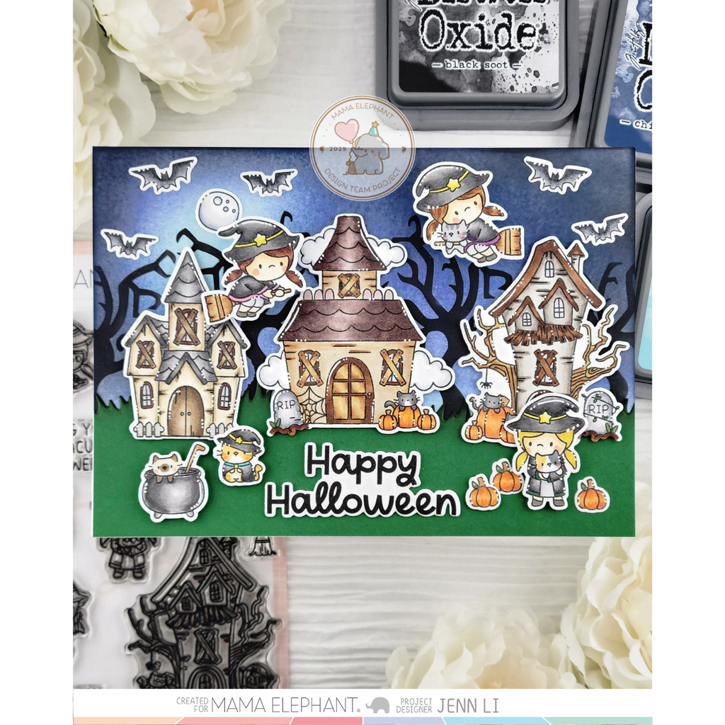Mama Elephant Bewitched Stamp and Die Set house