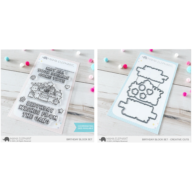 Mama Elephant Birthday Block Clear Stamp and Die Set