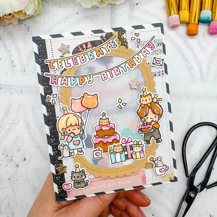Mama Elephant Birthday Celebration Clear Stamp and Die Set cute critters
