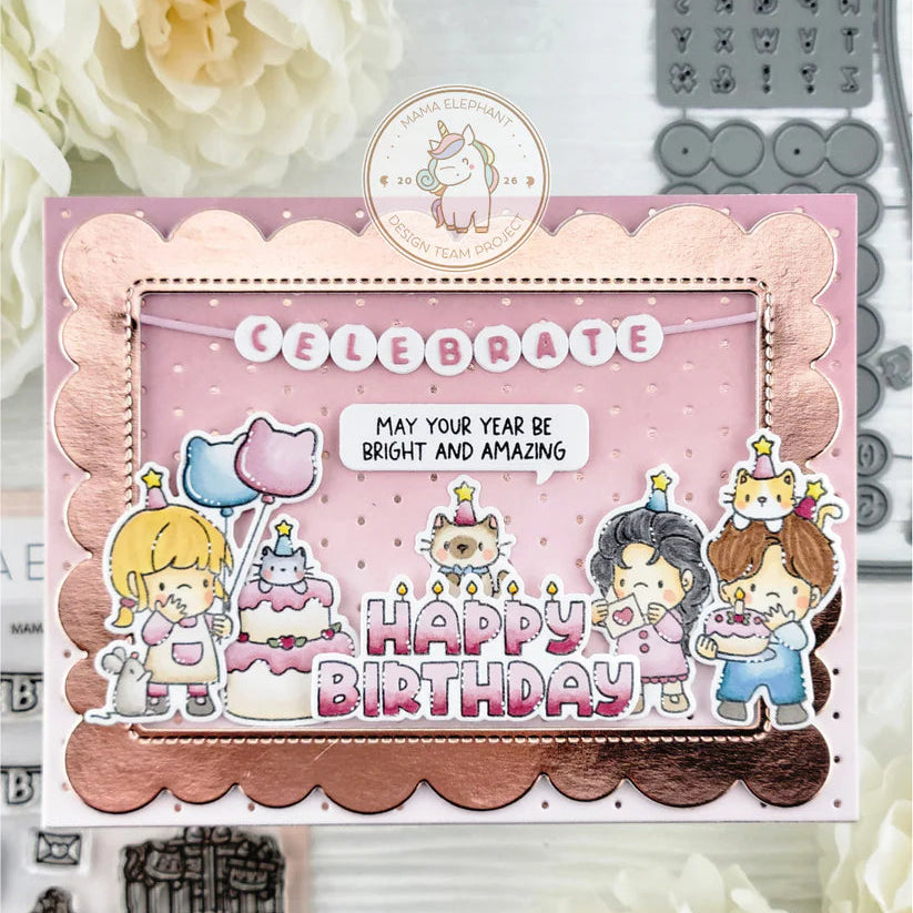 Mama Elephant Birthday Celebration Creative Cuts Steel Dies metallic frame