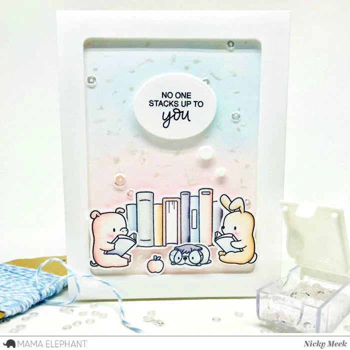 Mama Elephant Book Worm Clear Stamps stacks