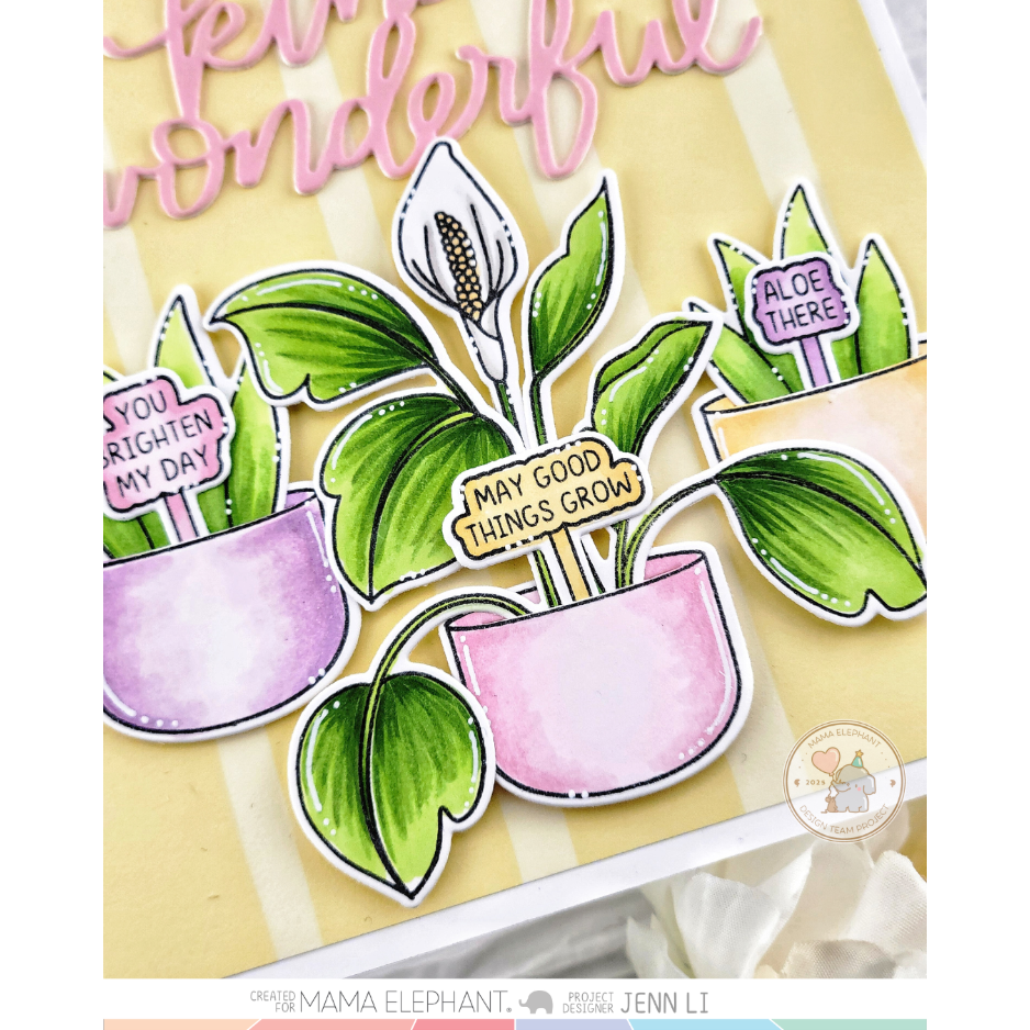 Mama Elephant Build A Potted Plant Clear Stamp and Die Set pink
