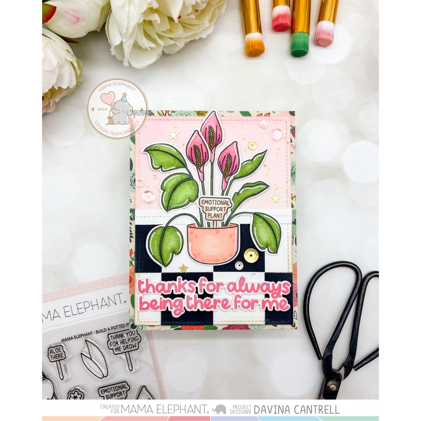 Mama Elephant Build A Potted Plant Clear Stamps thanks
