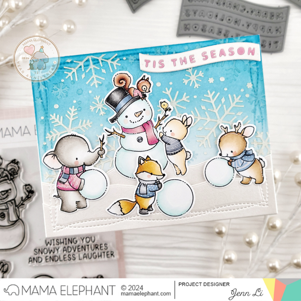 Mama Elephant Build A Snowman Clear Stamp and Die Set snowflake