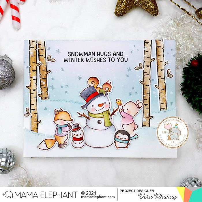 Mama Elephant Build A Snowman Clear Stamp and Die Set trees