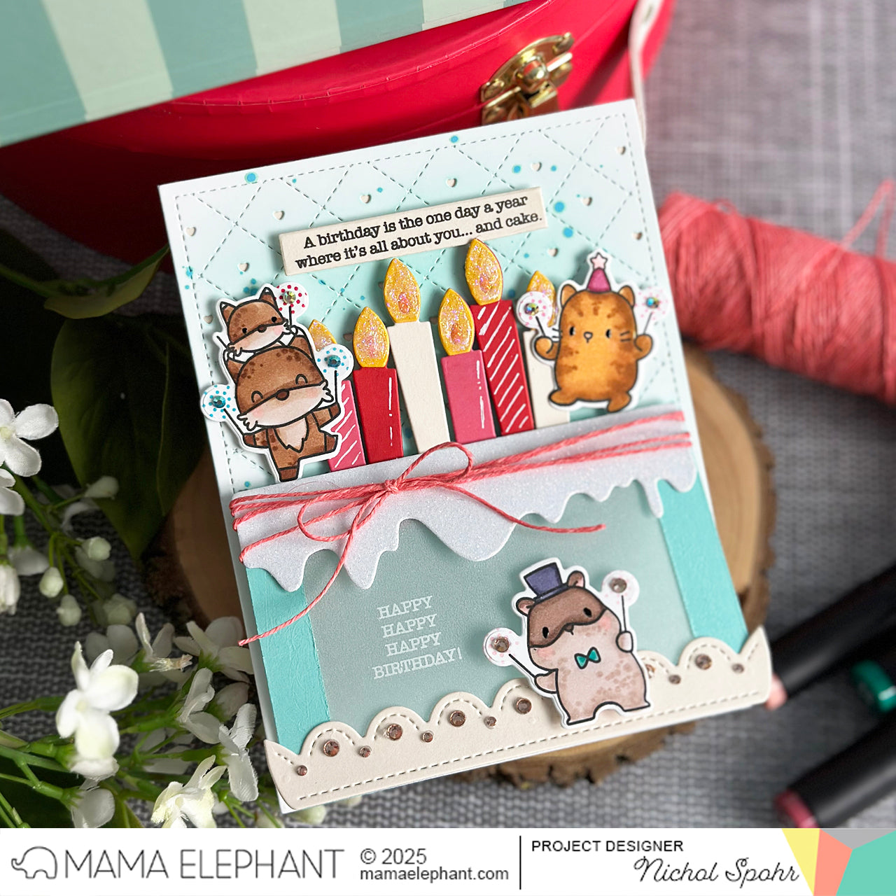 Mama Elephant Cake Gift Card Holder Creative Cuts Steel Dies critters | color-code:ALT01