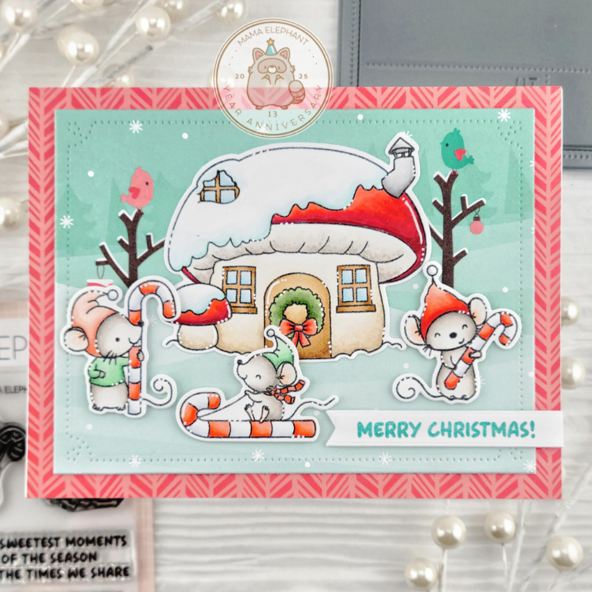Mama Elephant Candy Cane Lane Clear Stamp and Die Set mushroom