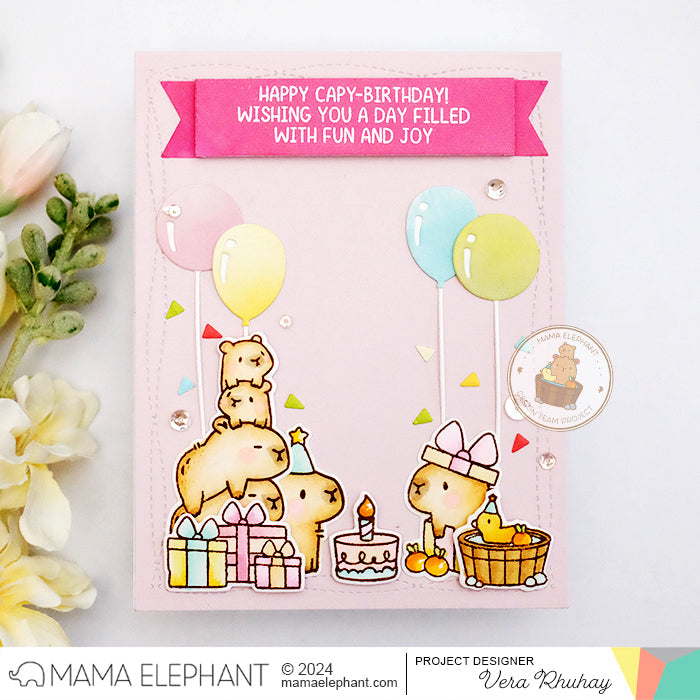 Mama Elephant Capybara Party Clear Stamps pink