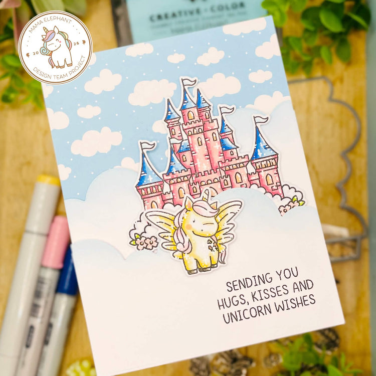 Mama Elephant Castle In The Sky Clear Stamp and Die Set pink castle