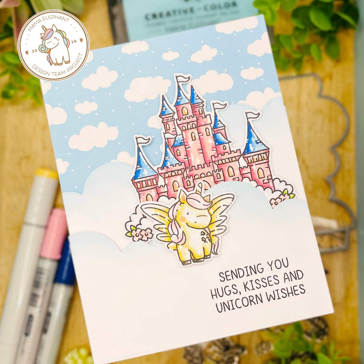 Mama Elephant Castle In The Sky Clear Stamps pink castle