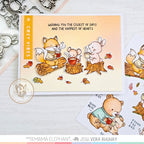 Mama Elephant Cup of Cheer Clear Stamp and Die Set cozy vibes cute critters card