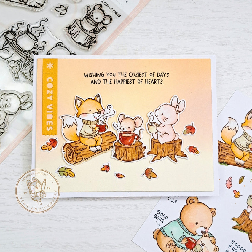 Mama Elephant Cup of Cheer Clear Stamps wishing you the coziest of days card