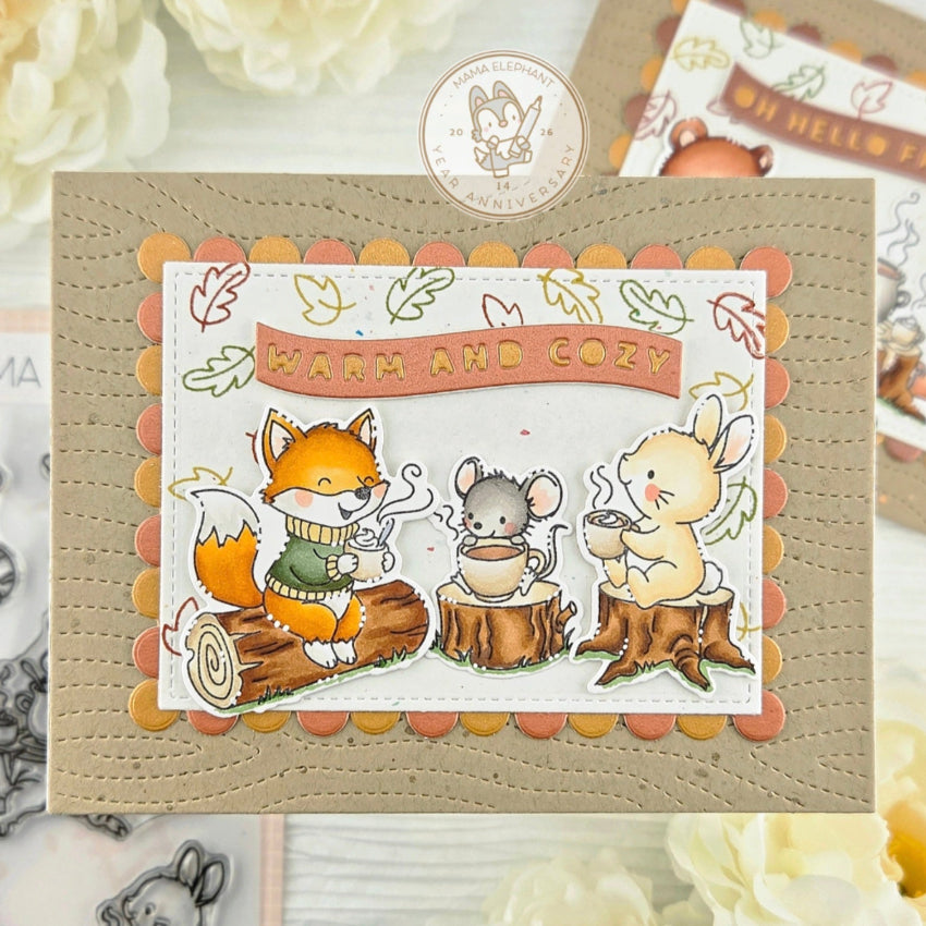 Mama Elephant Cup of Cheer Creative Cuts Steel Dies warm and cozy critters card