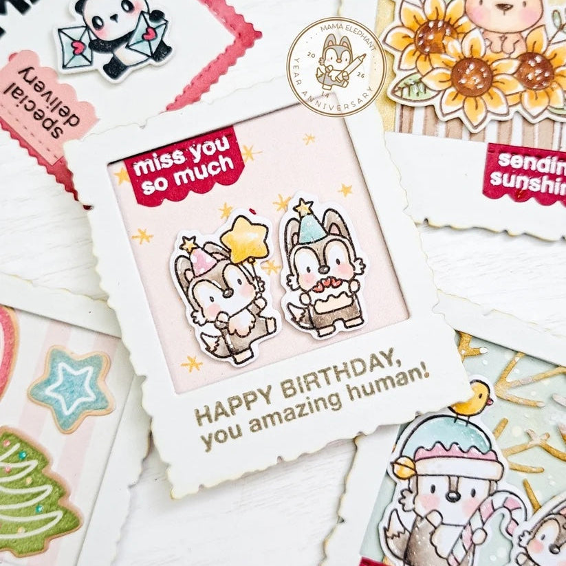 Mama Elephant Deckled Polaroids Creative Cuts Steel Dies happy birthday card