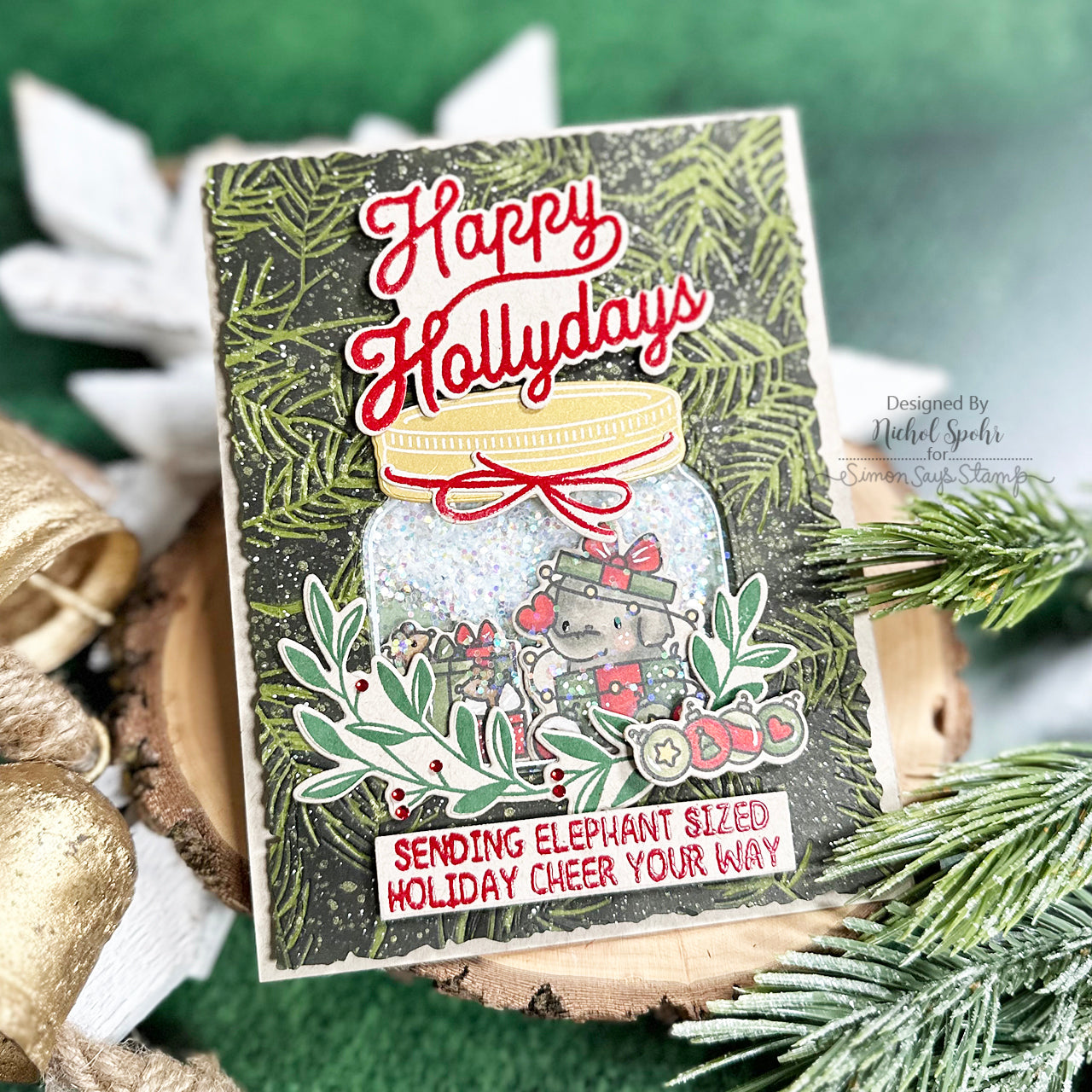 Mama Elephant Elephant Cheer Clear Stamp and Die Set shaker card | color-code:ALT01