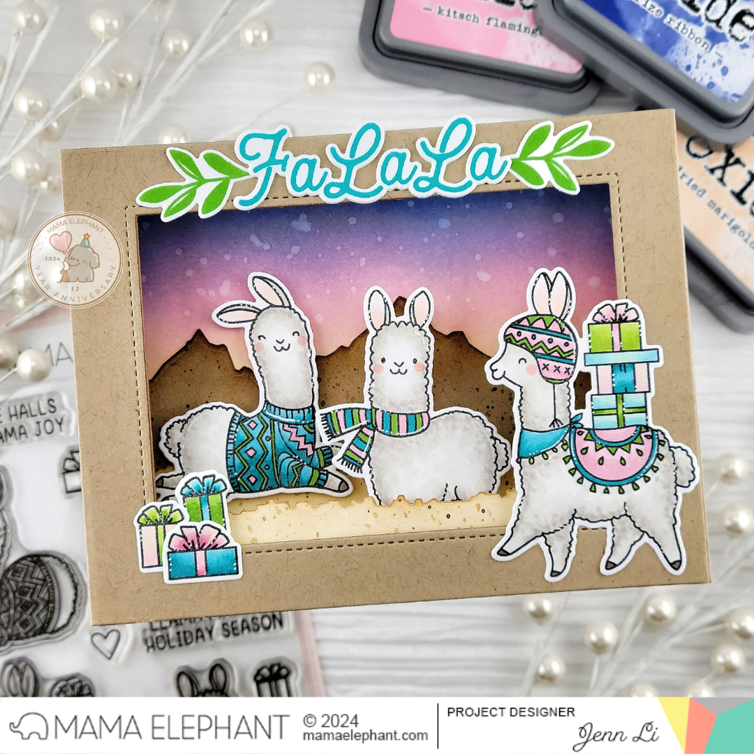 Mama Elephant Fa La Llama Clear Stamp and Die Set three