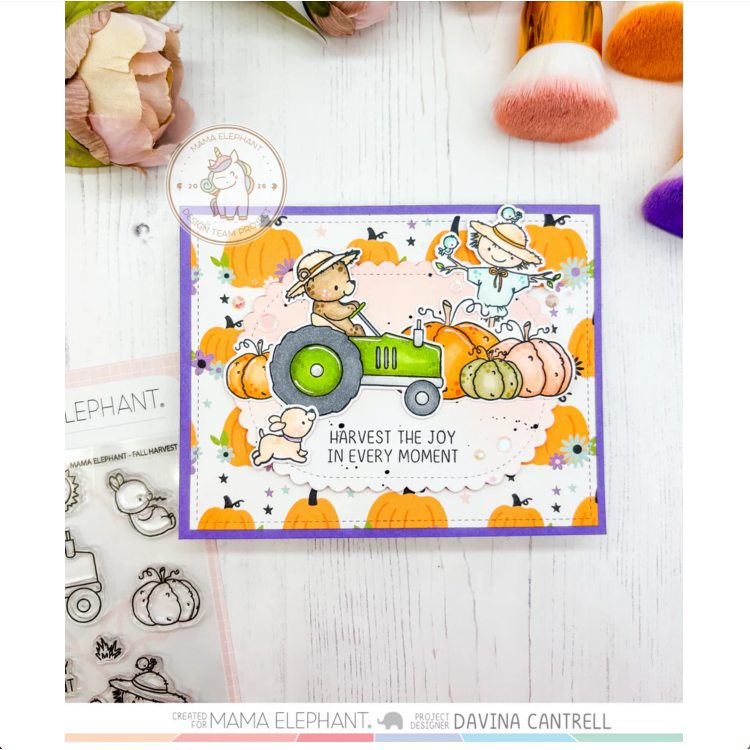 Mama Elephant Fall Harvest Clear Stamp and Die Set pumpkins joy card