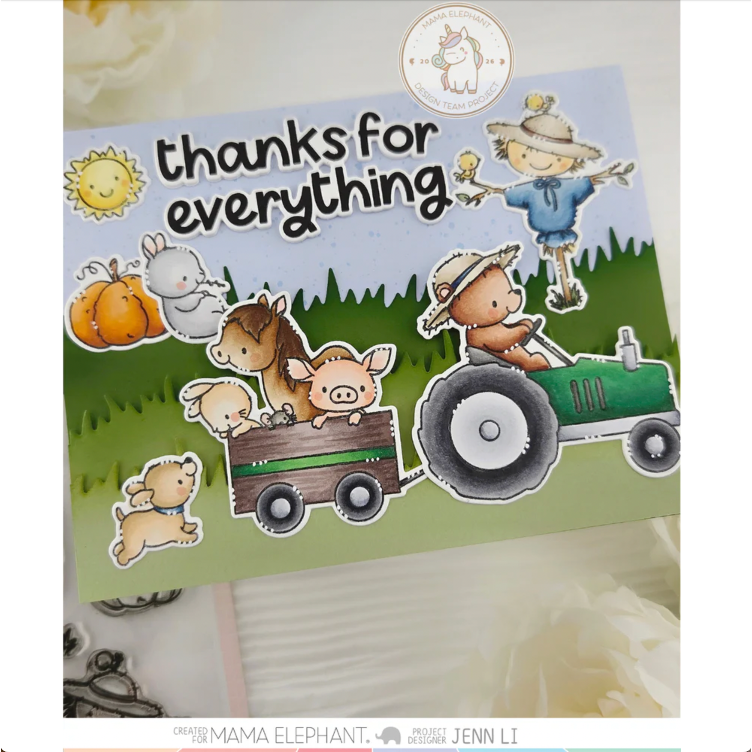 Mama Elephant Fall Harvest Clear Stamps farm animals thanks card