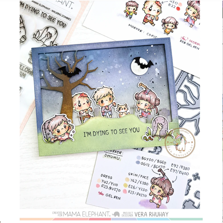 Mama Elephant Graveyard Bash Creative Cuts Steel Dies spooky tree bats card