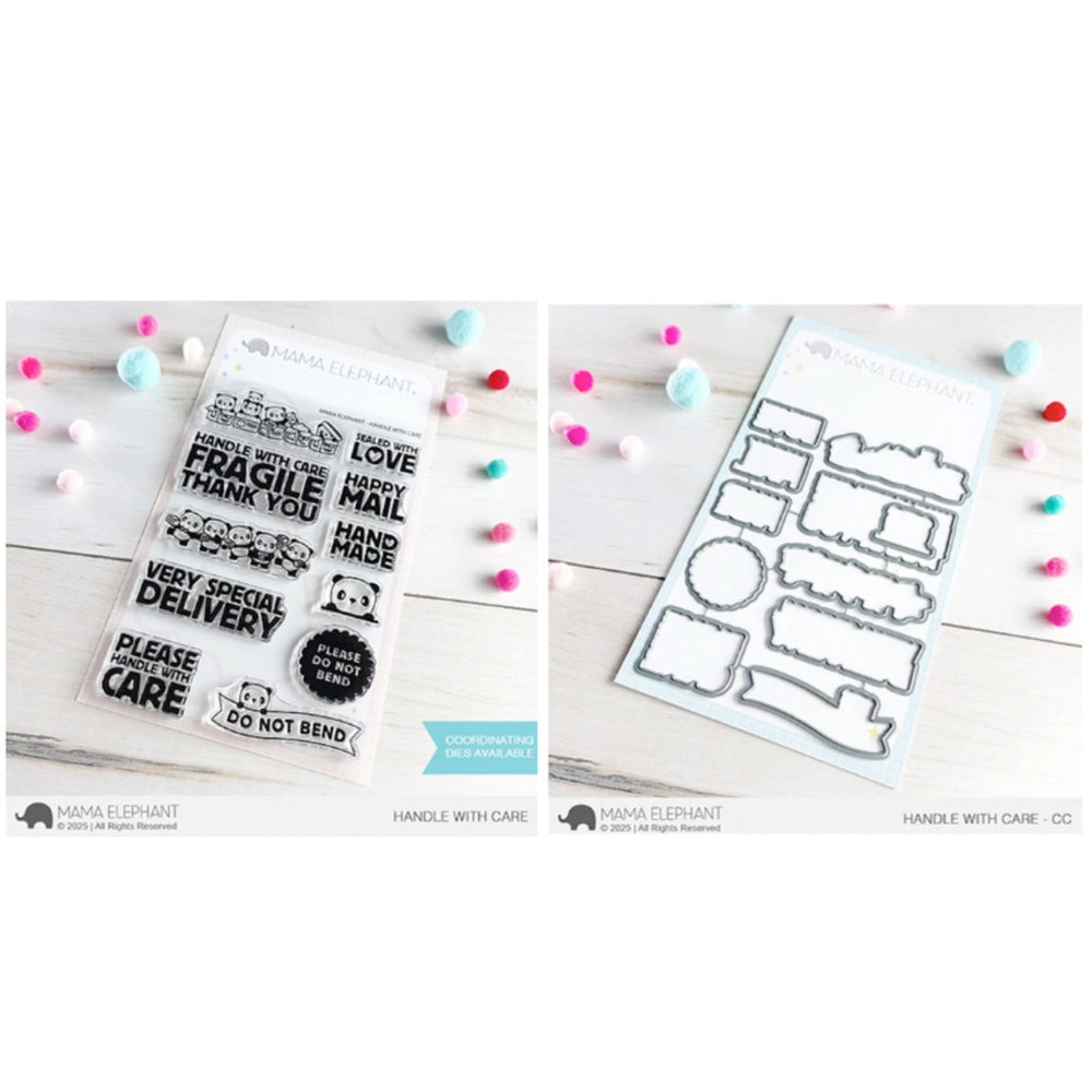 Mama Elephant Handle With Care Clear Stamp and Die Set