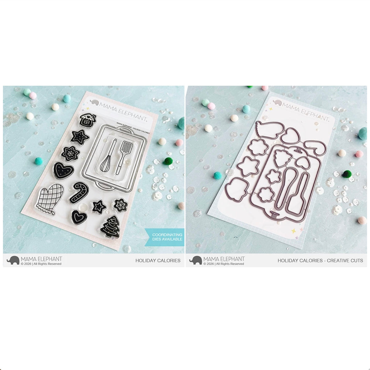 Mama Elephant Holiday Calories Clear Stamp and Die Set