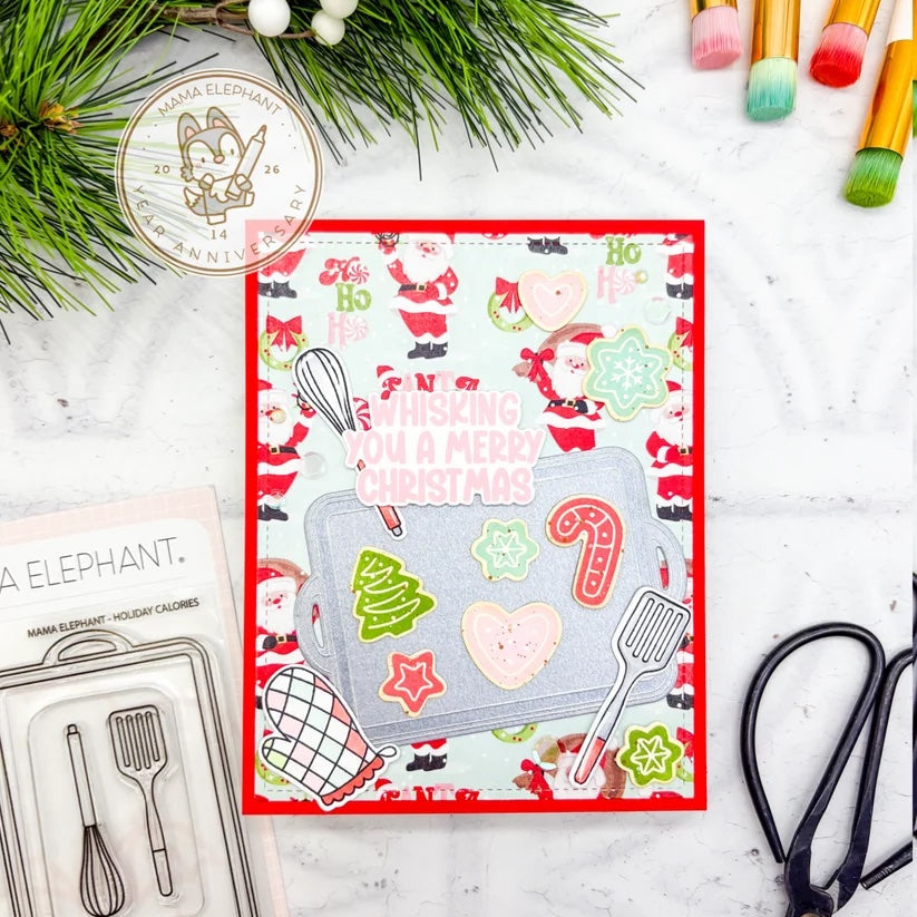 Mama Elephant Holiday Calories Creative Cuts Steel Dies santa background card